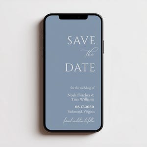 Moderne elektronische Save-the-Date-Einladung in staubigem Blau (Digitaler Download)