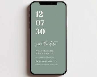 Sage Green Save the Date Invitation, Modern Minimalist, Fully Personalize, Digital Download