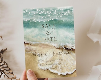 Save the Date Beach Wedding Theme, Personalized Card, Editable Template, Print it Yourself
