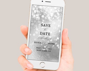Save the Date Electronic Shimmery Editable online with Templett app Save the Date Black and Gold Save the Date Invite Gold Bokeh