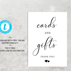 Cards and Gifts Sign Printable, Wedding Minimalist Sign, Bridal Shower Sign, Baby Shower Sign, Party Sign, Reception Sign, Editable Template image 3