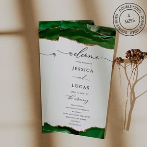 Wedding Ceremony Program, Wedding Program Template, Wedding Program Green and Gold, Editable Wedding Program, Emerald Wedding Program