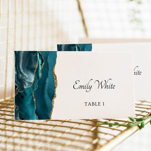 Wedding invitation bundle Teal and Gold, Wedding invitation kit, Wedding invitation suite agate, Invitation suite template, Instant Download image 6