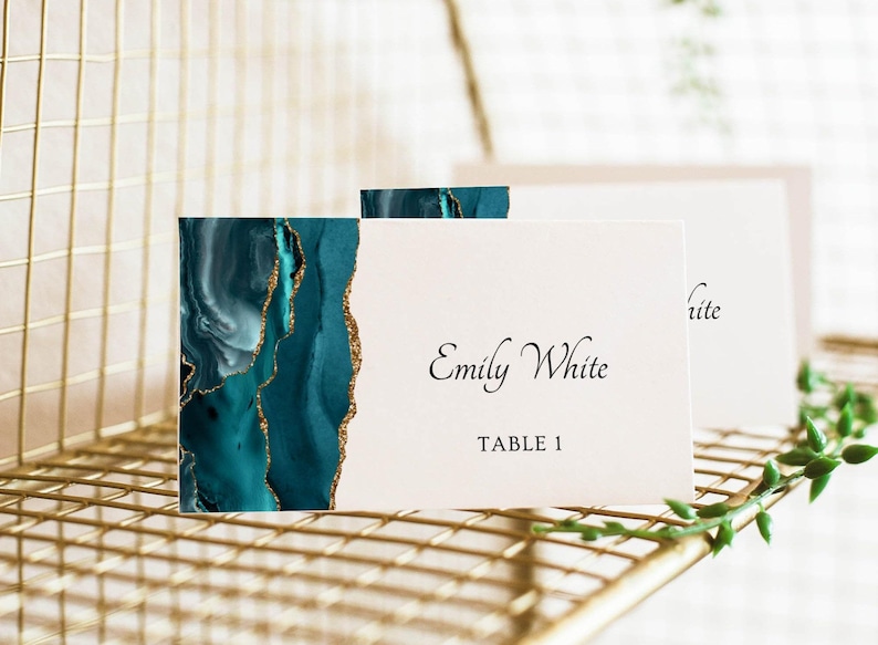 Wedding invitation bundle Teal and Gold, Wedding invitation kit, Wedding invitation suite agate, Invitation suite template, Instant Download image 6