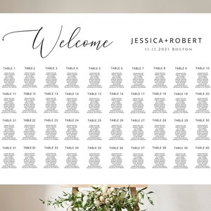Hochzeit Sitzplan 40 Tische, Sitzplan 48x36 '', großer Sitzplan A0, Sitzplanschild, Sitzplanbrett, bearbeitbare Sitzordnung