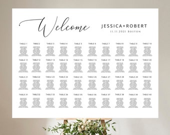 Plano de asientos para bodas (40 mesas), plano de asientos de 48 x 36 pulgadas, plano de asientos grande A0, letrero para plano de asientos, tablero para plano de asientos, asientos editables