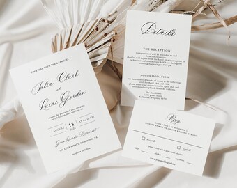 Classic Old Money Wedding Invitation Suite, Editable Template, Digital Printable Download, ESME
