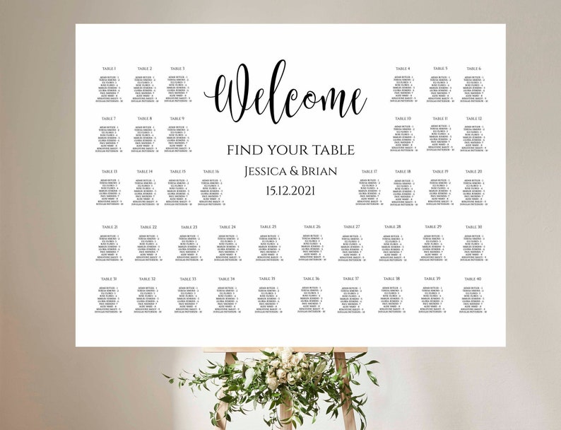 Large Wedding Seating Chart for 40 tables or 400 names Etsy