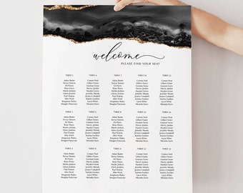 Black and Gold Wedding Seating Chart, Seating Chart Template, Seating Chart Poster, Seating Chart Plan, Modern Seating Chart, Editable Text