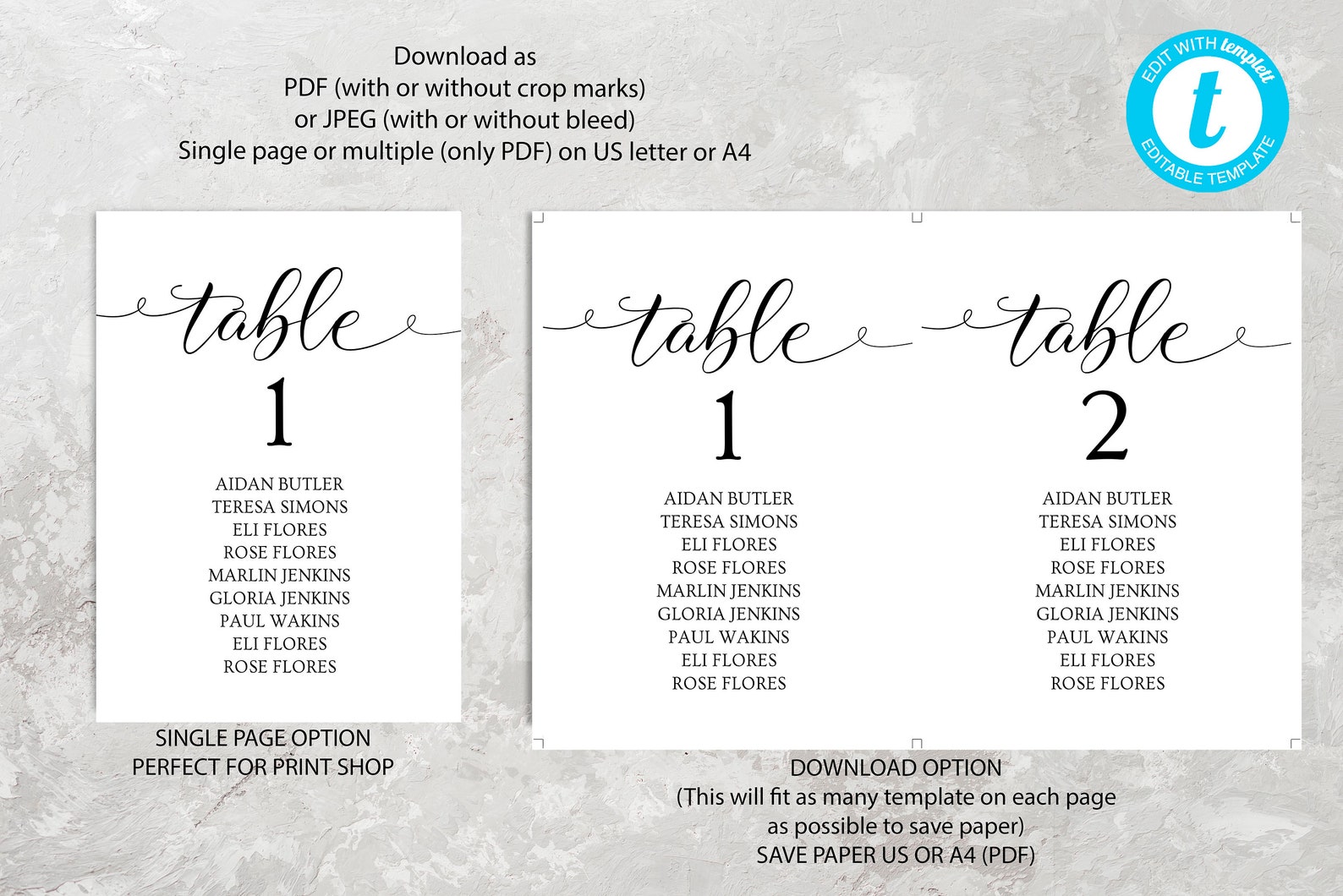Wedding Seating Chart Cards Template Minimalist Wedding | Etsy