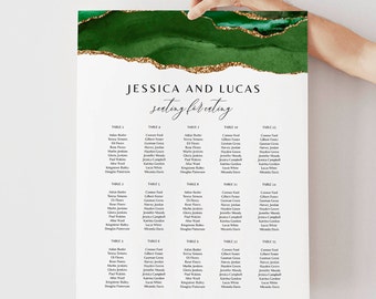 Seating Chart Green and Gold Marble, Wedding Seating Chart Assignment, Wedding Seating Chart Board, Portrait Seating Chart Plan, Editable