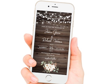 Digital Wedding Invitation, Rustic Wedding Invite, Country Wedding Invitation, Invitation Template, Text Message, Smartphone, Editable Text