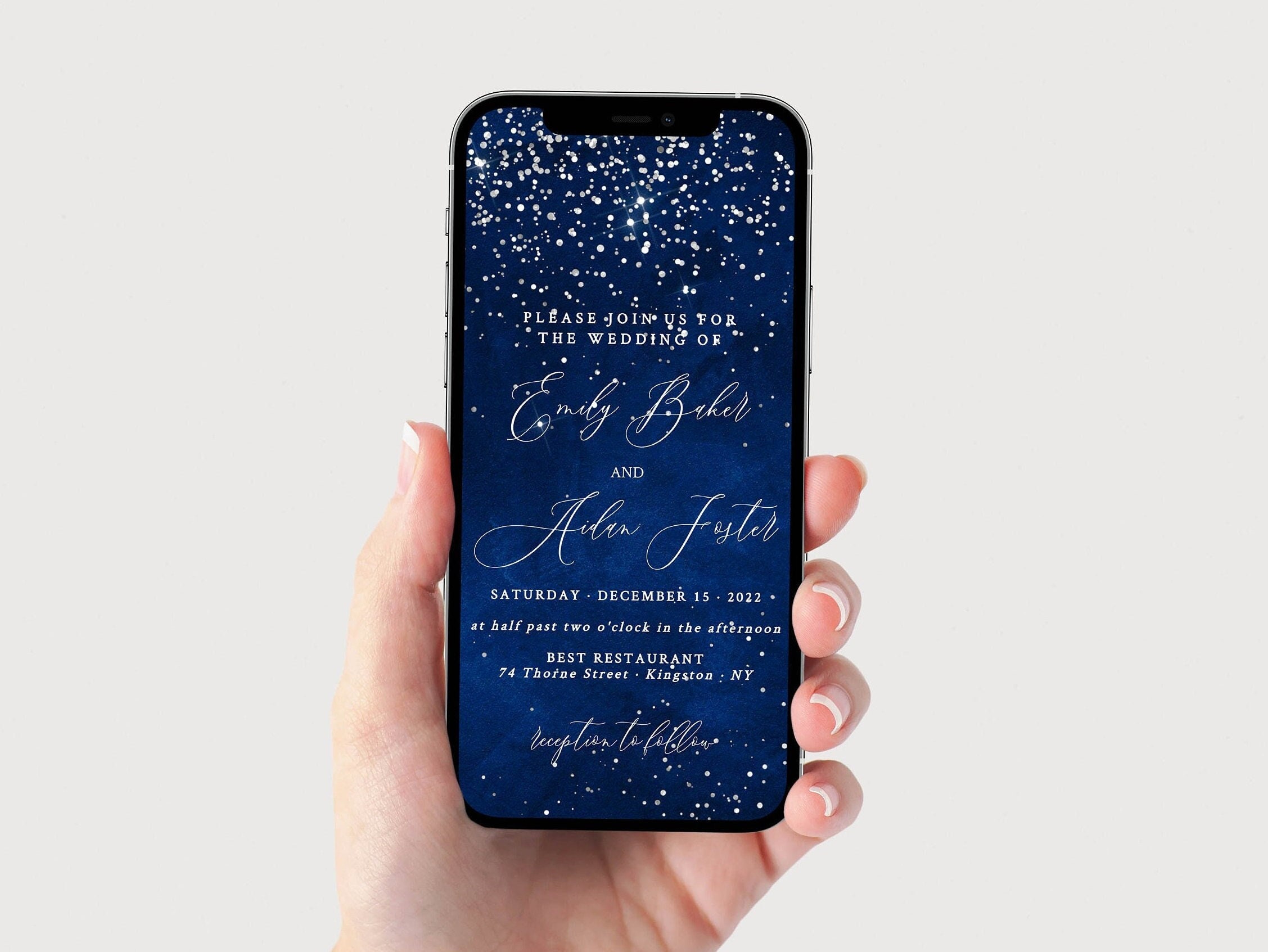 Digital Wedding Invitation Template, Electronic Wedding Invite, Invitation Navy Blue, Galaxy Wedding Invite, Celestial, Editable Text