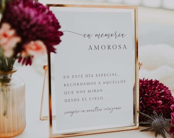 En Memoria Amorosa / In Loving Memory Sign Spanish: Editable Template, Digital Printable Download