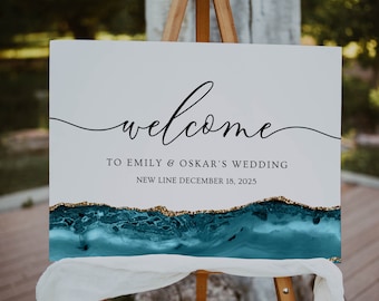 Welcome Wedding Sign Teal and Gold, Welcome Wedding Sign Turquoise, Welcome Wedding Sign Template, Welcome Reception Sign, Editable