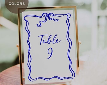 Any Colors, Table Number Sign, Reception Sign, Wedding Table Number Template, Wave Seating Sign, DIY Table Number, Handwritten, Whimsical