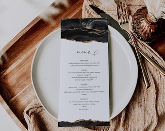 Wedding Menu Template Download, Wedding Menu Black and Gold Elegant, Printable Wedding Menu Editable, Reception Menu Template
