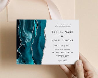 Teal and Silver Wedding Invitation Suite: Editable Template, Digital Download