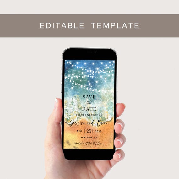 Beach Save the Date Wedding Invitation: Online Editable Template (Digital Download)
