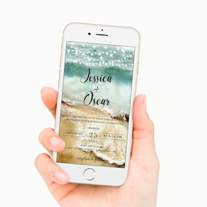 Beach Wedding Invite, Digital Wedding Invitation Beach Theme, Electronic Wedding Invitation Template, Text Message, Editable, Downloadable