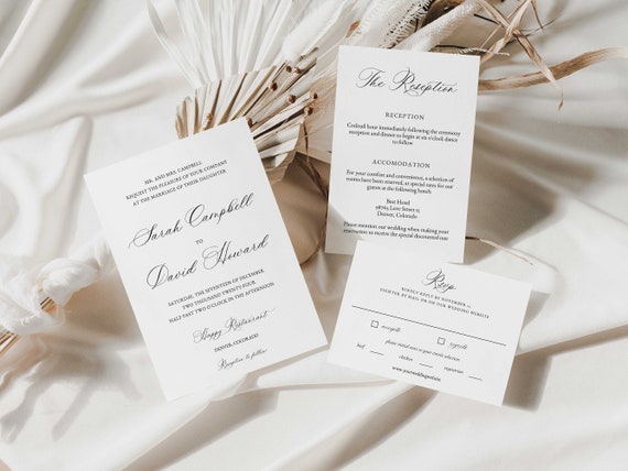 Calligraphy Classic Wedding Invitation Template, Old Money Elegant Invite, Personalized, Digital Download