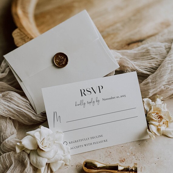 Wedding RSVP Card Template, Editable Printable RSVP Card, Response Card Editable, Minimalist RSVP Wedding Card, Digital Download