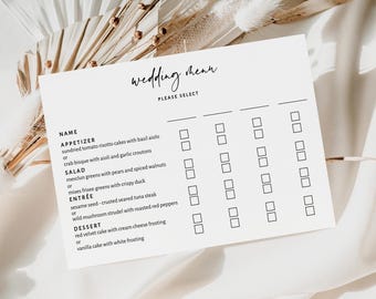 Wedding Meal Choice Card, Food Selection Cards, Editable Template, Printable Digital Download
