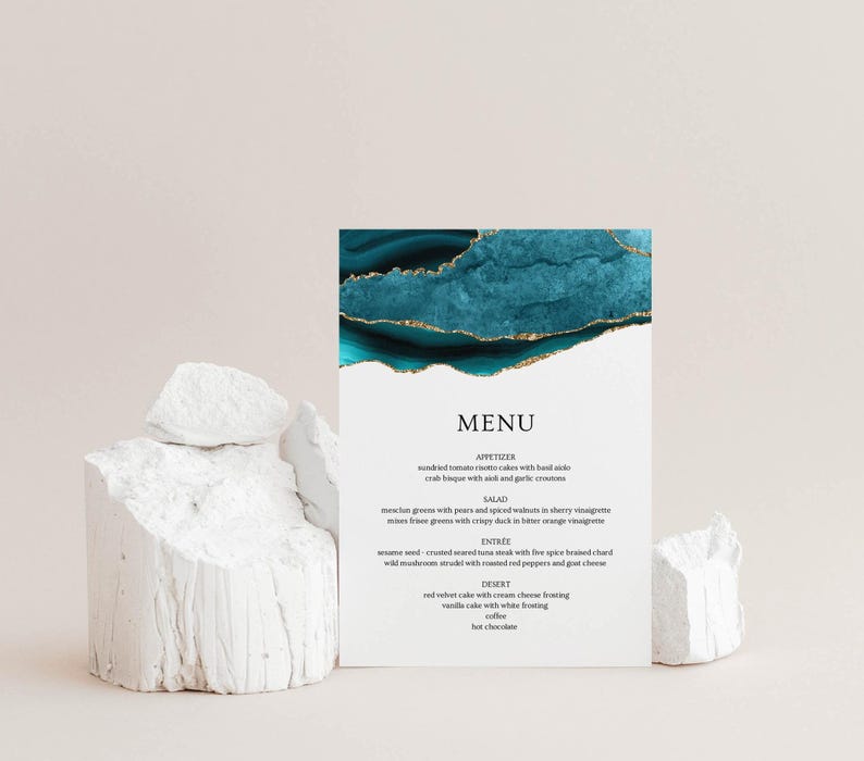 Wedding invitation bundle Teal and Gold, Wedding invitation kit, Wedding invitation suite agate, Invitation suite template, Instant Download image 7