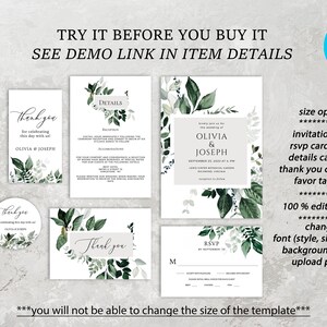 OLIVIA Wedding Invitation Greenery, Wedding Invitation Set Template, Wedding Invitation Foliage, Editable Template, Instant Download image 5