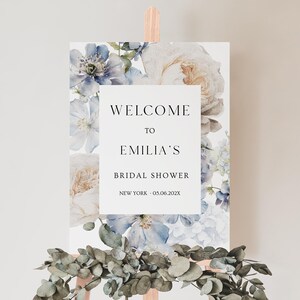 AJ - Welcome Bridal Shower Sign, Dusty Blue Welcome Sign, Bridal Shower Sign, Printable Welcome Sign, Floral, Bridal Party Welcome Sign