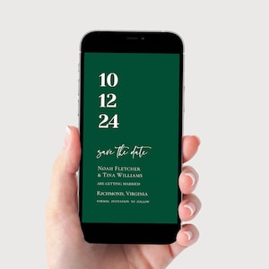 Digital Save the Date Invite, Emerald Green Save the Date, Electronic Invite, Mobile Save the Date, Wedding Emerald Green, Editable Text