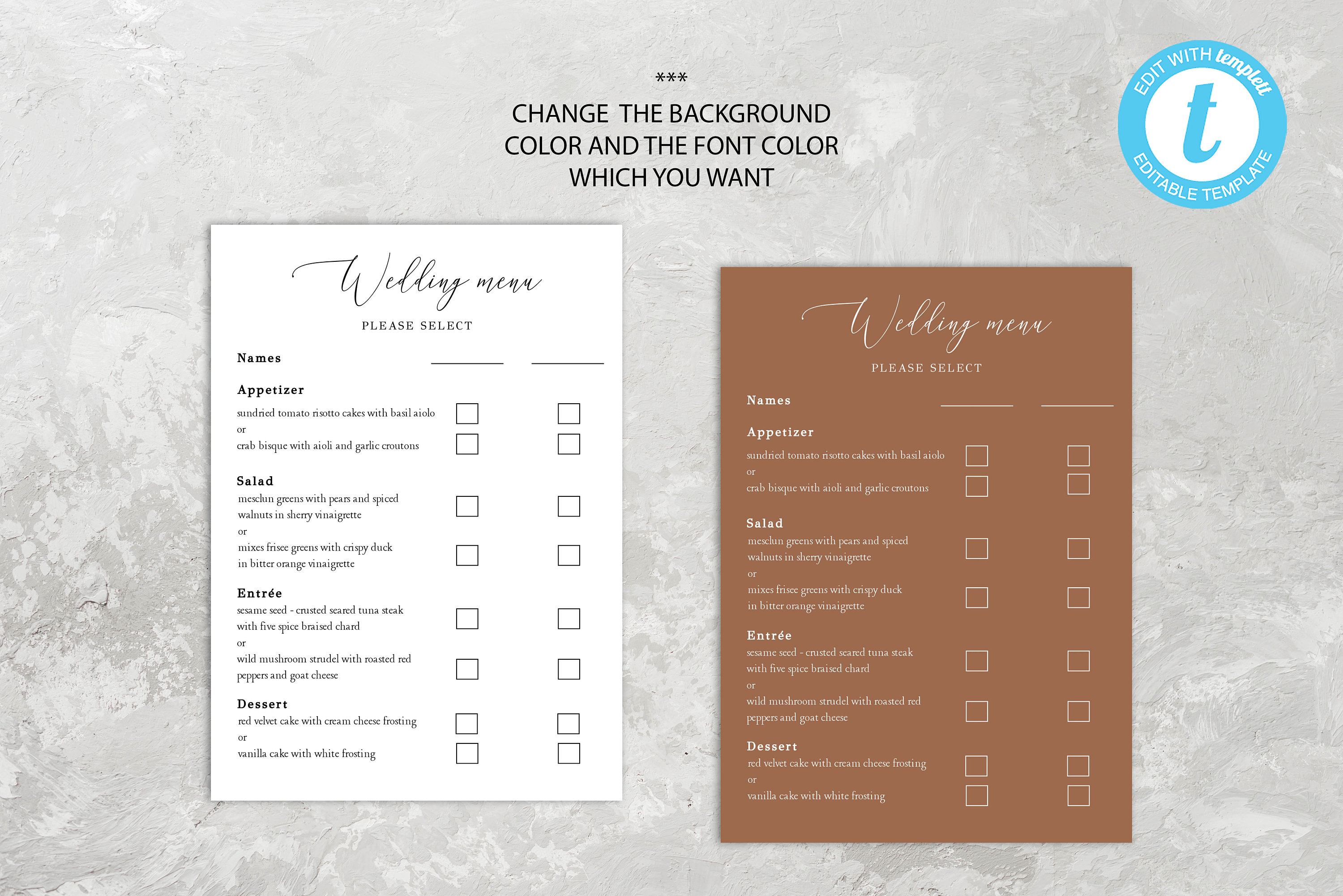 Wedding Menu Selection Card Menu Choice Card Wedding Menu Etsy