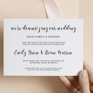 Downsize Wedding Announcement Template, Scale Down Wedding Announcement, Simple Postponed Card, Wedding Uninvite, Editable