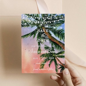 Hawaiian Save the Date Template, Palm Tree Wedding Date Invitation, Save the Date Invitation, Beach, Tropical, Editable, Downloadable