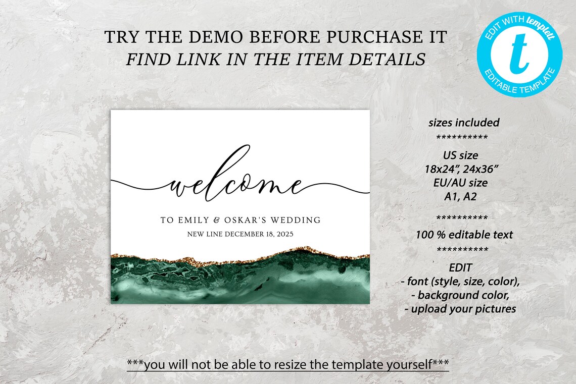 Welcome Wedding Sign Emerald Green Wedding Welcome Sign - Etsy