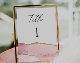 Wedding Table Number Template, Wedding Table Number Blush and Gold, Table Number Cards, Table Number Digital Download, Printable, Editable