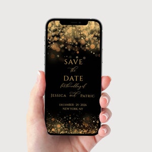 Save the Date Invite, Save the Date Electronic, Save the Date Black and Gold, Digital Invitation, Save the Date Text Message, Editable