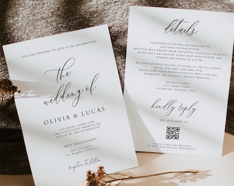 Minimalist Wedding Invitation Template with QR Code (Digital Download)