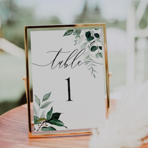Wedding Table Number Botanical, Table Number Greenery, Wedding Table Number Template, Table Number Printable, Table Sign, Digital Download