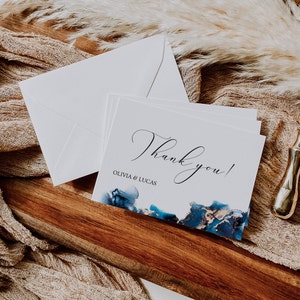 Biglietto di ringraziamento per matrimonio, modello di biglietto di ringraziamento, nota per addio al nubilato, biglietto di ringraziamento piegato e piatto, biglietto di ringraziamento inchiostro blu, modificabile