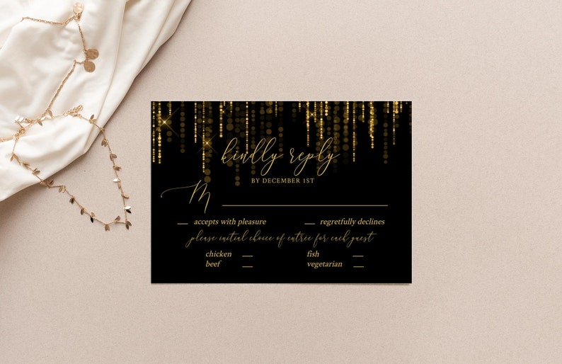 Wedding Invitation Black and Gold, Wedding Invitation Suite, Wedding Invitation Winter, New Year Wedding Invitation, Editable Text image 4