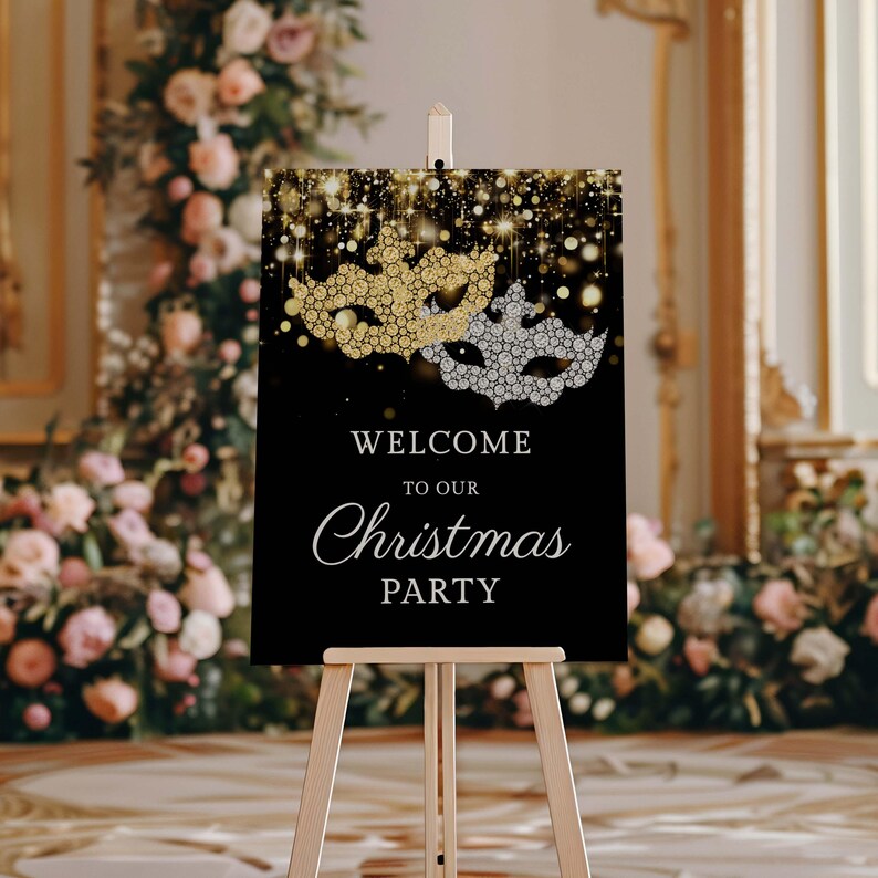 Christmas Masquerade Ball Welcome Sign Template, Editable All Text ...