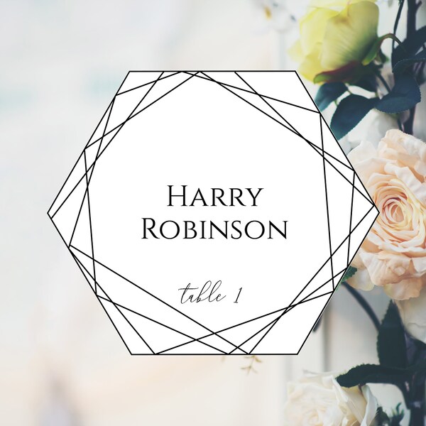 Hexagon Place Cards, Name Cards Template, Wedding Table Cards, Place Card Hexagon, Geometric Place Card, Editable