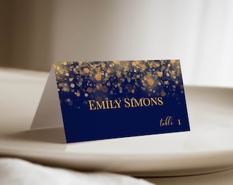 Blue and Gold Wedding Place Card Template (Digital Download)