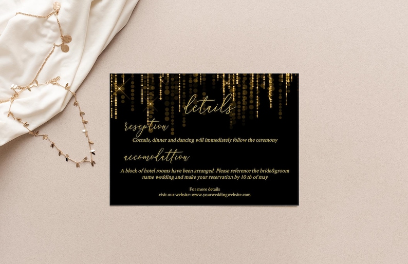 Wedding Invitation Black and Gold, Wedding Invitation Suite, Wedding Invitation Winter, New Year Wedding Invitation, Editable Text image 3