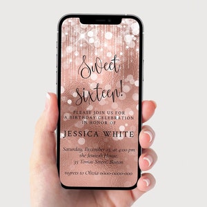 Sweet 16 Rose Gold Invitation, Sweet 16 Birthday Invitation, Electronic Invite, Digital Sweet Sixteen Invitation, Invitation for girl