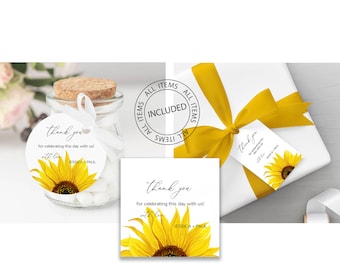 Sunflower Favor Tag Template, baby Shower Favor Tag, Wedding Favor Tag, Bridal Shower Favor Tag, Sunflower, Bundle Favor Tag, Downloadable