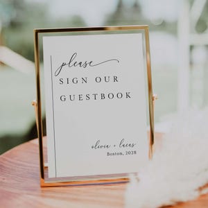Elegant Guest Book Sign Template: Editable Text, Color, Digital Download