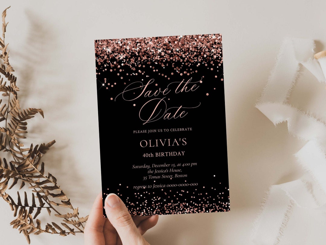 Save the Date Birthday Invitation Rose Gold Birthday Etsy