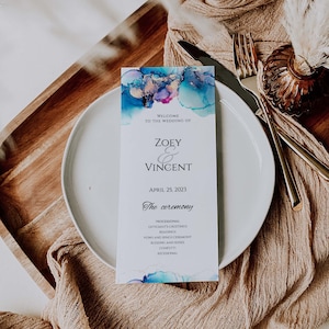 ZOEY - Wedding Program Template, Wedding Ceremony Program, Watercolor Wedding Program Printable, 100% Editable Text, Instant Download